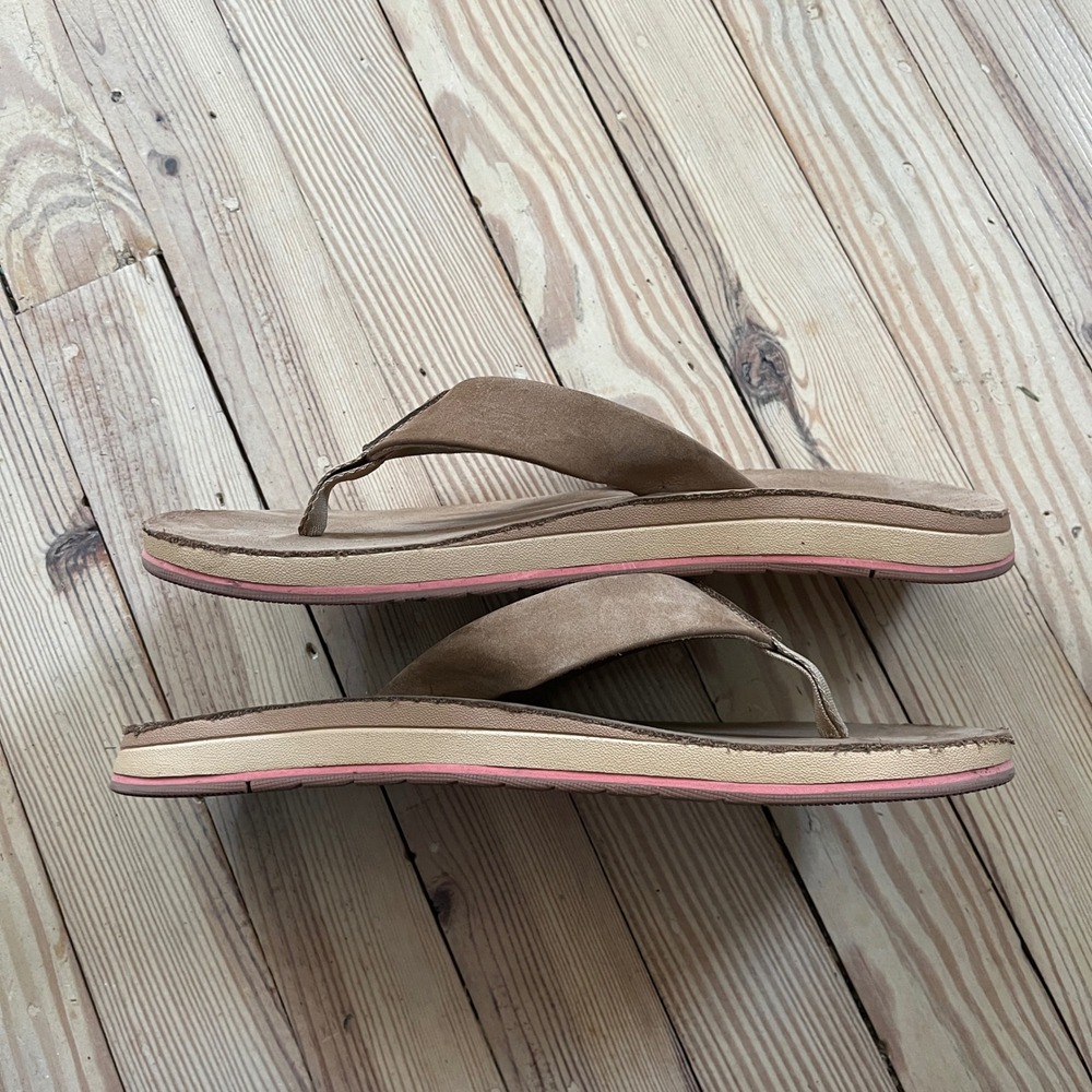 Reef Ojai Classic Flip Flops Womens Size 10 Tan Brown Leather Thong Sandals - Picture 5 of 9